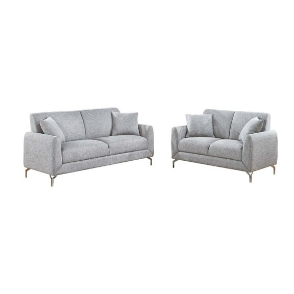 Rena 2pc Sofa and Loveseat Set, 2 Pillows, Light Gray Burlap Fabric
