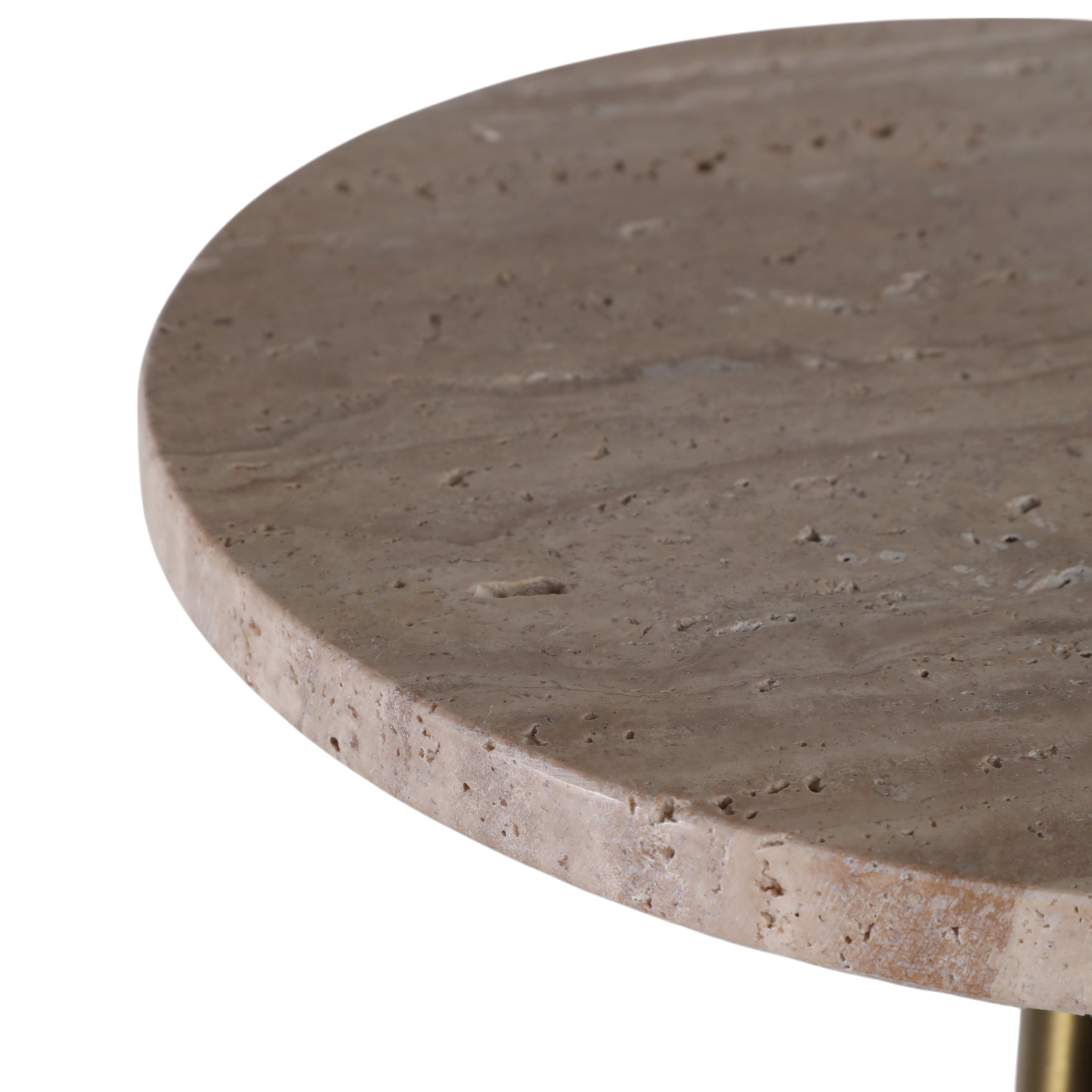 Travertine Accent Table for Home Decor - Modern Side End Table for Living Room - Decorative Drink Table for Bedroom and Office Spaces - 26", Gold