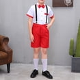 thumbnail image 2 of Odeerbi Chicos 4 Pcs Caballero Traje Formal Manga Corta Camisa de Vestido + Traje Pantalones Cortos + Corbata + Colgantes Set de Trajes de Boda, 2 of 3