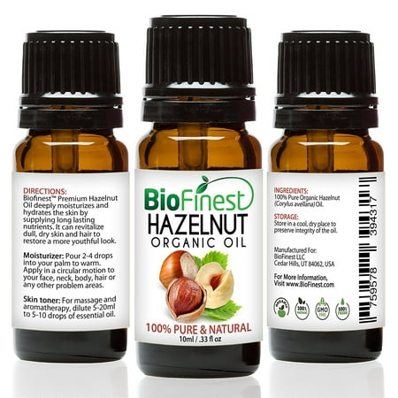 BioFinest Hazelnut Organic Oil - 100% Pure Cold-Pressed - Best Moisturizer For Hair Face Skin Acne Sunburn Cuts Wrinkle Scars Eczema - Essential Omega-6, Antioxidant, Vitamin E - FREE E-Book (Best Cream For Acne Scars On Black Skin)