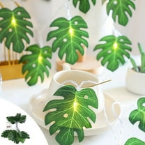 20 LED Tropical Artificial Rattan Palm Leaf String Lights - 10ft Battery Operated with 2 Modes for Indoor Outdoor Party Decor