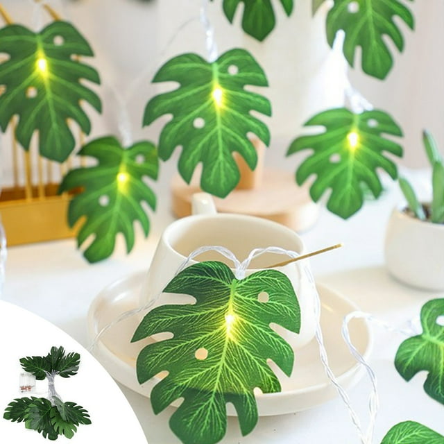 Dvkptbk 20 LED Tropical Artificial Rattan Palm Leaves Wall Hanging Vines Leaf Tortoise Leaf Lamp String Home Essentials