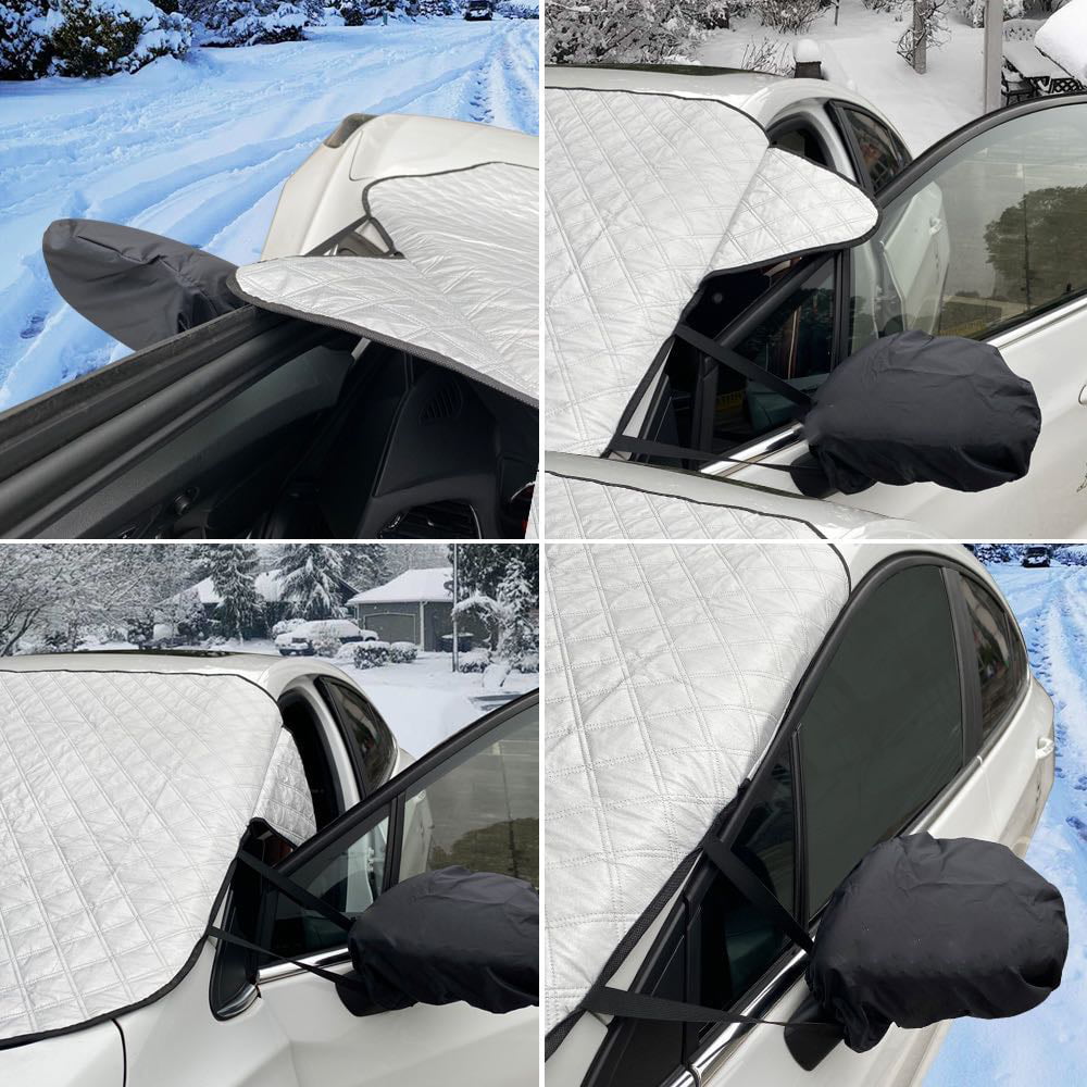 Car Windshield Snow Cover Large Windshield Cover with 2 Side Mirror Covers,Four Layers Protection with Magnetic Edge for Snow Sun Ice Frost Defense Suitable for Most Cars &Vehicles 