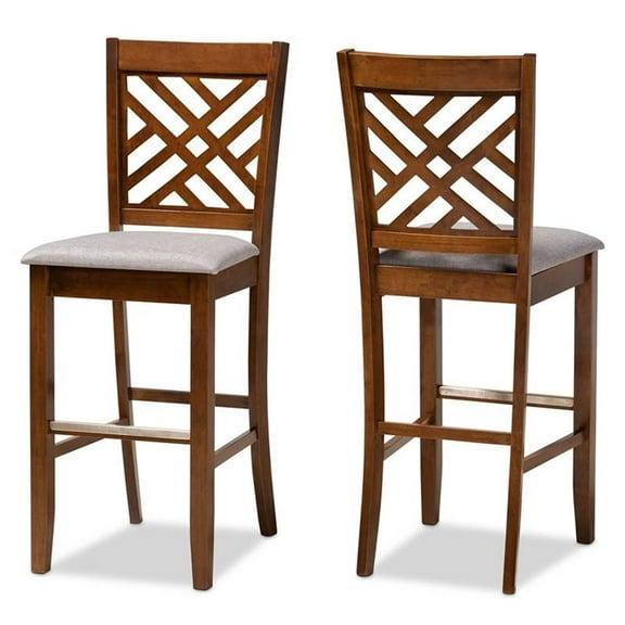 Bowery Hill Gray Upholstered Walnut Finished Wood 2-Piece Bar Stool Set
