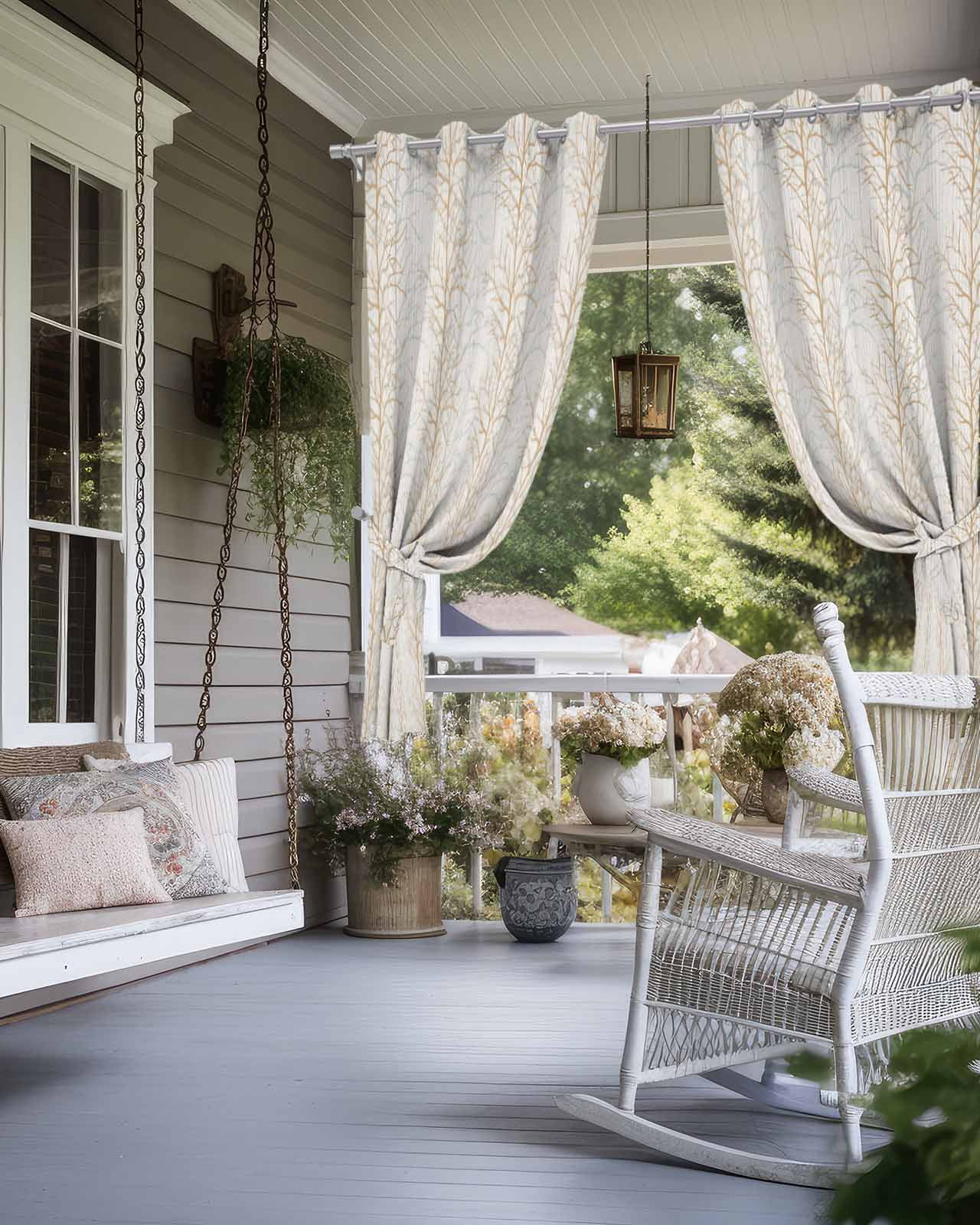 Outdoor Curtains for Patio, Brown Botanical Waterproof Blackout Outside Curtain for Porch/Pergola/Gazebo, Farmhouse Spring Summer Branch Thermal Insulated Drapes for Cabana, 1 Panel, 54 x 95 Inch