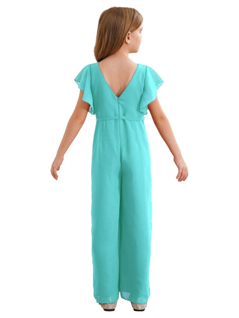 Yartina Flower Girls Chiffon Romper Ruffled Short Sleeve High