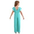 thumbnail image 2 of Yartina Flower Girls Chiffon Romper Ruffled Short Sleeve High Waist Wide Leg Jumpsuit for Wedding Turquoise 14, 2 of 7
