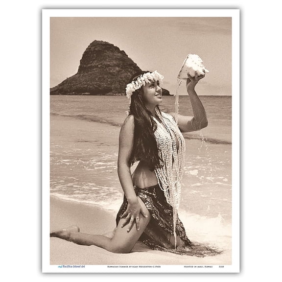Hawaiian Summer - Mokoliʻi Island (Chinaman's Hat) - Vintage Sepia Toned Photograph by Alan Houghton c.1960s - Master Art Print (Unframed) 9in x 12in