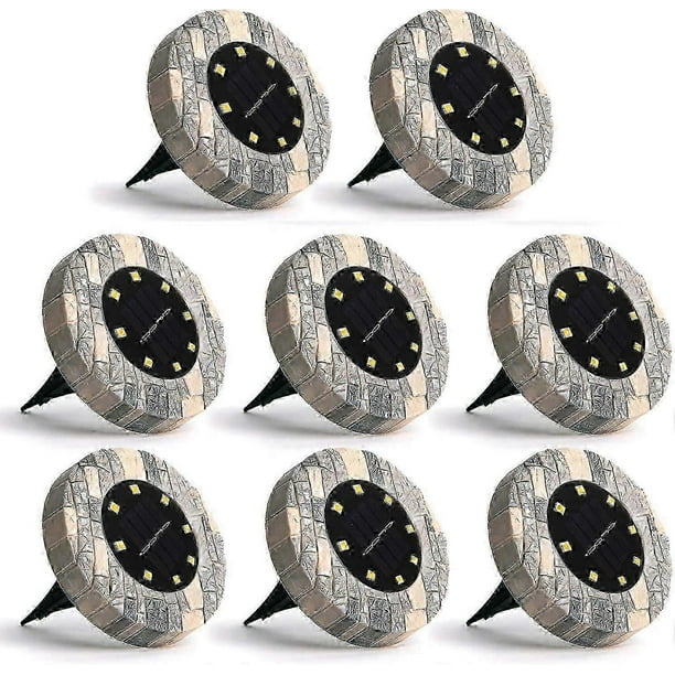 Outdoor Lights Pack of 8 LED Solar Powered IP66 Waterproof Ground Lights Landscape Lighting for Lawn Access Deck Pond Garden Use White [Energy Class A