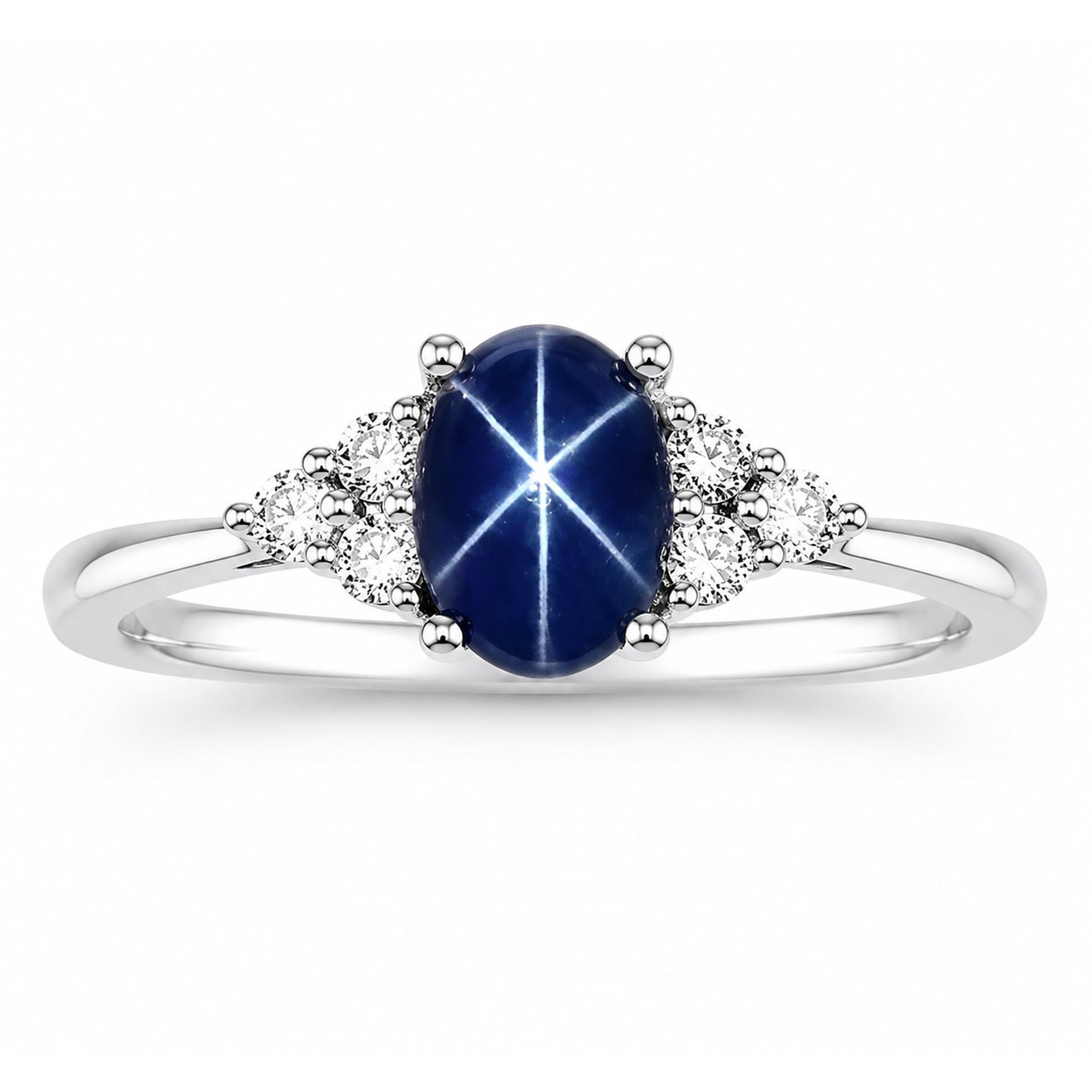 JewelryLoversZone Blue Star Sapphire Ring 6 Ray Lindy Oval Cabochon Sterling Silver Art Deco Ring Genuine Gemstone Personalized Ring Size :- 3
