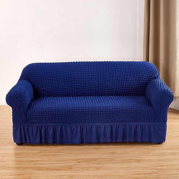 Nvzi Funda de sofá elástica para sala de estar, fácil de instalar, lavable, protector de sofá con falda, 1 pieza (azul, 3 asientos)