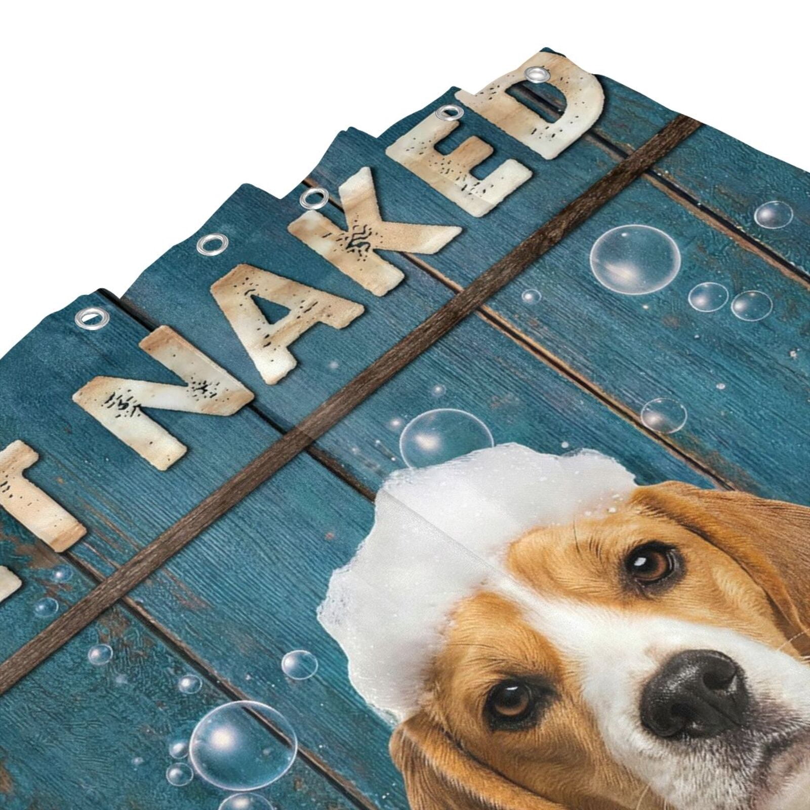 Beagle Puppy Shower Curtain Funny Dog Theme, "Get Naked" Bathroom Accessories for Dog Moms & Dads, Waterproof Fabric Bathroom Decor for Pet Lovers - 72"x72"
