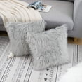 thumbnail image 2 of Set of 2 Light Gray Decorative Fluffy Pillow Covers New Luxury Series Merino Style Faux Fur Throw Pillow Covers Square Fuzzy Cushion Case 18x18 Inch, 2 of 5