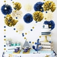 thumbnail image 2 of 15Pcs Navy Blue Gold Beige Tissue Paper Pom Pom Dot Hanging Garlands Backdrops for Birthday Wedding 2025Graduations Baby Bridal Shower Bachelorette Gold Blue Theme Party Home Showcase DIY Decoration, 2 of 6