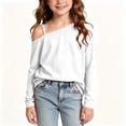 thumbnail image 2 of biudgviw Girls off the Shoulder Top Casual Long Sleeve T-Shirts Kids Loose Comfy Basic Tees Cute Clothes for Teens(White,14-15 Years), 2 of 7