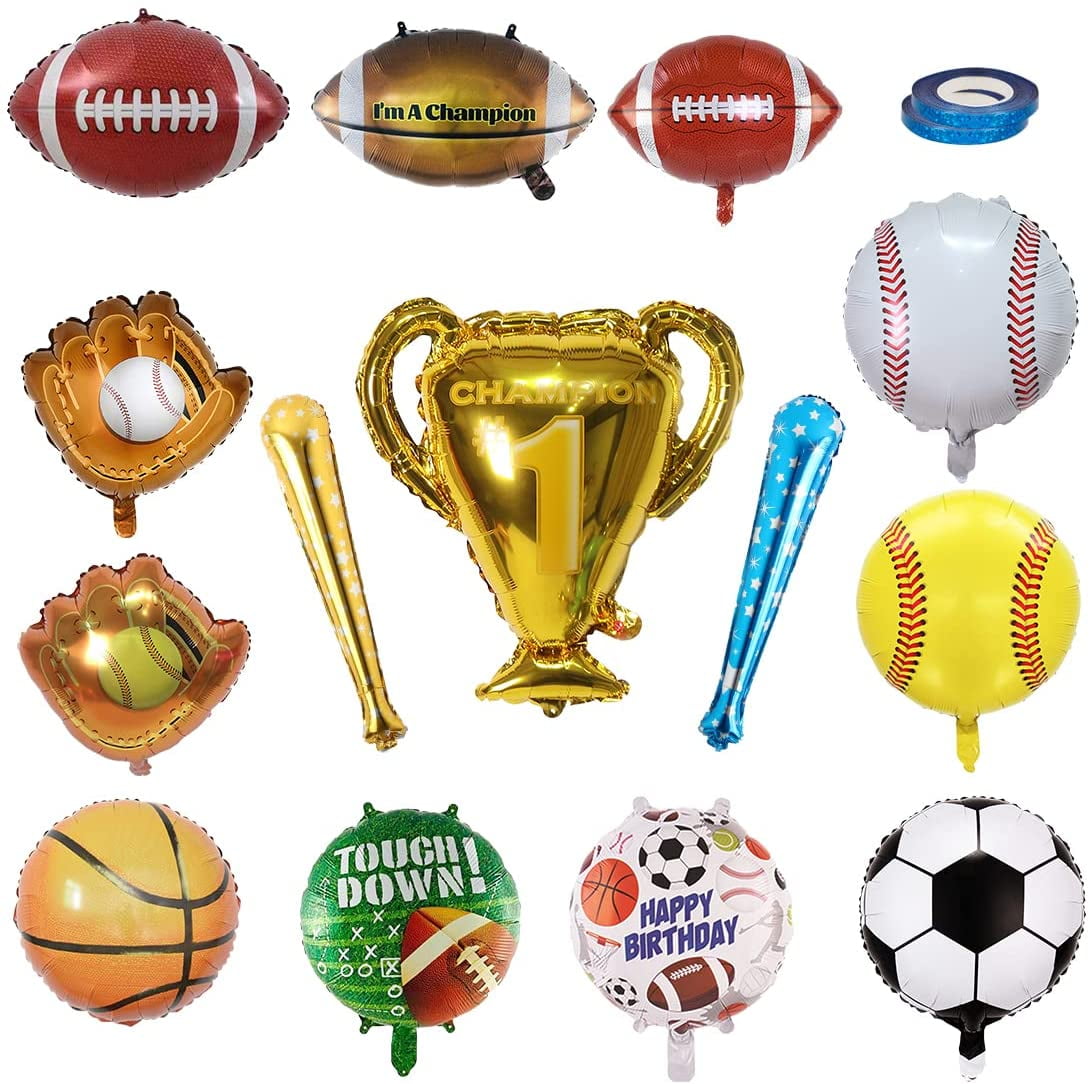 13 Pieces Sports Foil Balloon Set, Baseball Football Basketball Rugby
