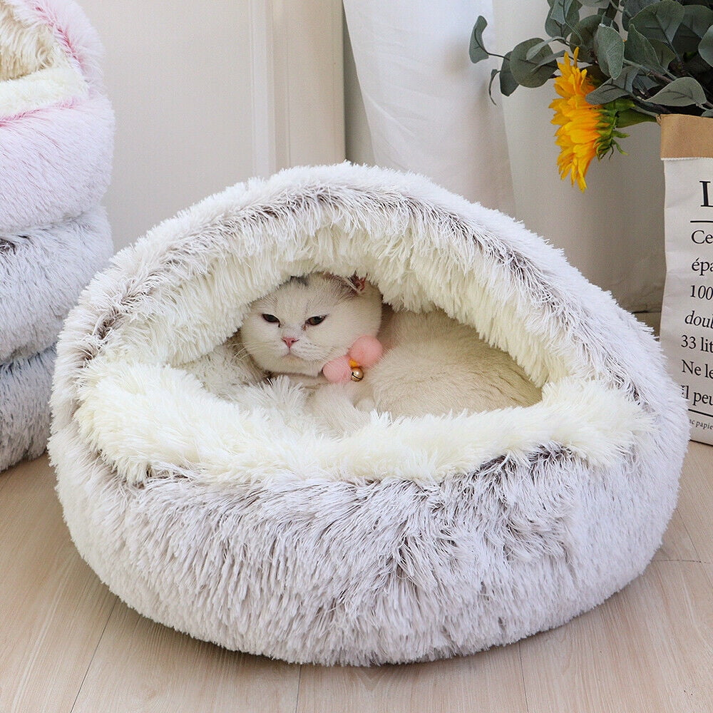 Pet Artist Dog Cave Bed Round Plush Cuddler Warm Cushion Igloo House Crate Cat Calming Bed