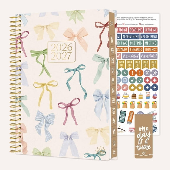 bloom daily planners 2026-2027 Academic Planner, 13 Month Monthly & Weekly Soft Cover, 5.5" x 8.25", Stickers Included, Bows