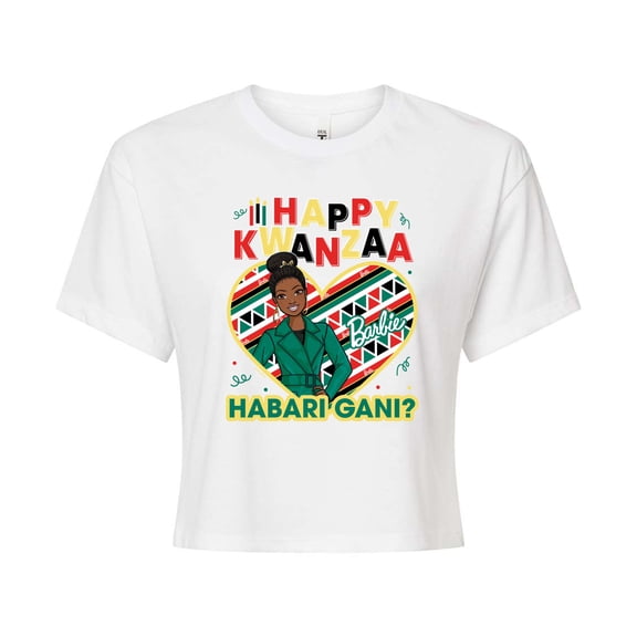 Barbie - Winter Holidays Habari Gani - Juniors Cropped Cotton Blend T-Shirt