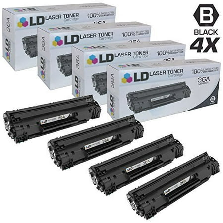 LD Compatible Replacement for 36A CB436A Black Toner Cartridge 4-Pack for LaserJet M1522n MFP  M1522nf MFP  P1505  P1505n Save and print even more when you shop with LD Products! This offer includes 4 36A black toner cartridges / CB436A black toner cartridges. Why pay twice as much for expensive brand name 36A toner / CB436A toner when our compatible replacement printer supplies are backed by a 100% Satisfaction & Lifetime Guarantee? Compatible with LaserJet M1522n MFP  LaserJet M1522nf MFP  LaserJet P1505  LaserJet P1505n. The use of compatible replacement cartridges and supplies does not void your printer warranty. does not manufacture our compatible toner cartridges. We are the exclusive reseller of the LD Products brand of high quality printing supplies on Walmart. This ld compatible replacement for 36a cb436a black toner cartridge 4-pack for laserjet m1522n mfp  m1522nf mfp  p1505  p1505n is a compatible cartridge item that always ships fast and accurately and comes with a 100% guarantee. . For Use In LaserJet: M1522n MFP  M1522nf MFP  P1505  P1505n. 100% Satisfaction & LIFETIME Guarantee. All LD compatible and remanufactured cartridges are quality tested to ensure long-lasting use and bold  vivid print on every page.