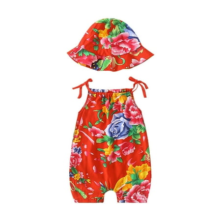 

ZRBYWB Girls Romper Sleeveless Crawling Suit For Boys Girls Romper Floral Print Sling Baby Backless Romper Bodysuits Summer