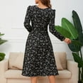 thumbnail image 7 of Sentmoon Drawstring Womens Dresses Long Sleeve Square Neck Holiday Dresses for Women Fitted Waist Fashion Floral Print Midi Dresses,OverSized Comfy Women Clothing Green XL Up to 50% off, 7 of 7