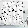 thumbnail image 1 of Black Crow Shower Curtain, Flying Flock of Birds Monochromatic Silhouette Freedom Themed Graphic Art, Fabric Bathroom Set with Hooks, 69W X 70L Inches, Black and White, by Ambesonne, 1 of 3