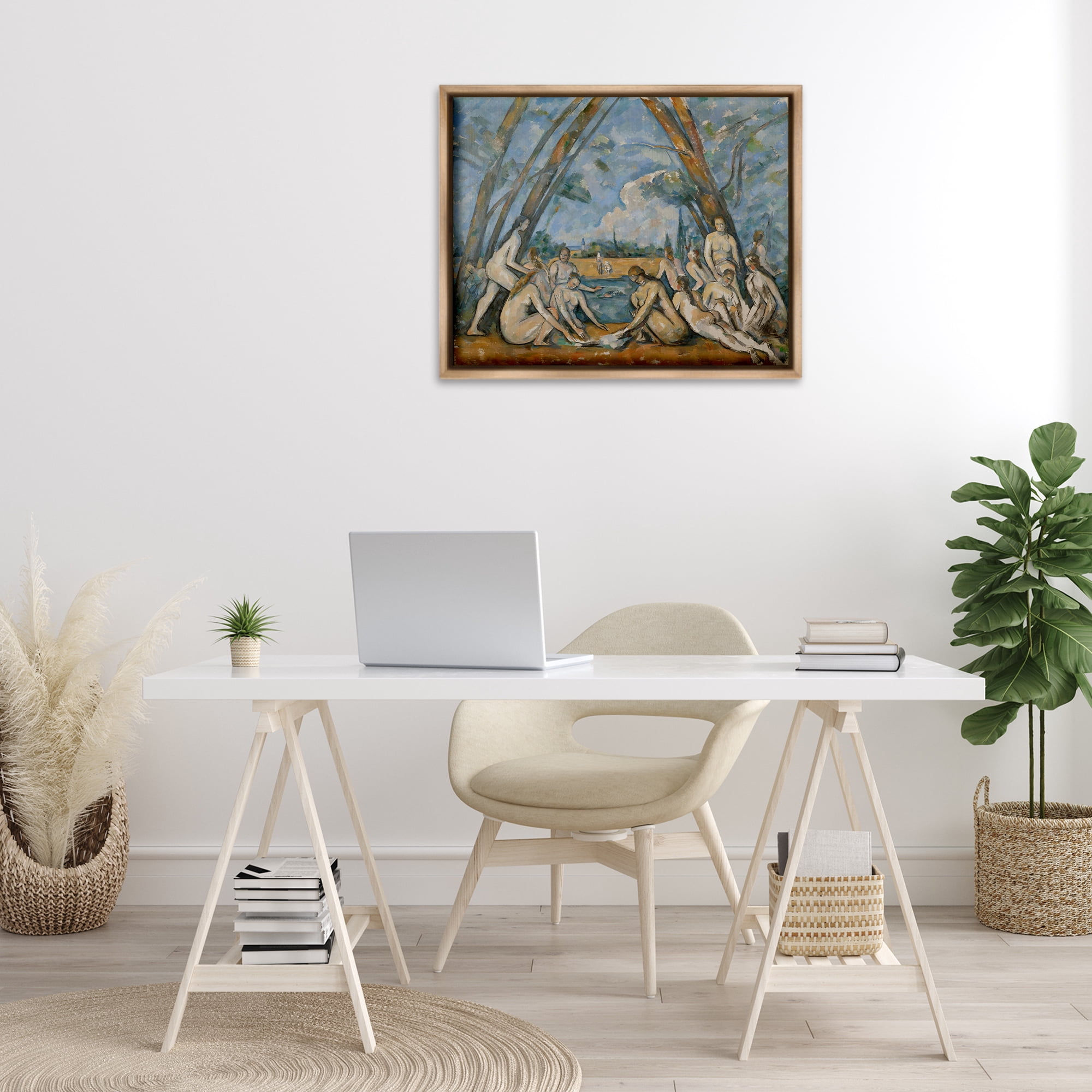 Stupell Industries Classic Cezanne Large Bathers People Painting Brown Floater Framed Canvas Art Print Wall Art, 31 x 25