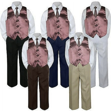 

4pc Coco Brown Vest & Tie Suit Set Baby Boy Toddler Kid Uniform S-7