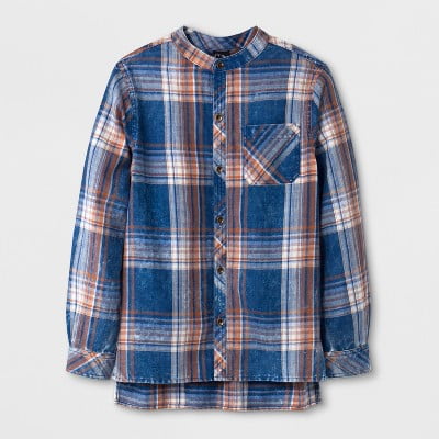 Art Class Boys' Long Sleeve Plaid Blue Flannel Button-Down Shirt XS (4/5) - NEW
