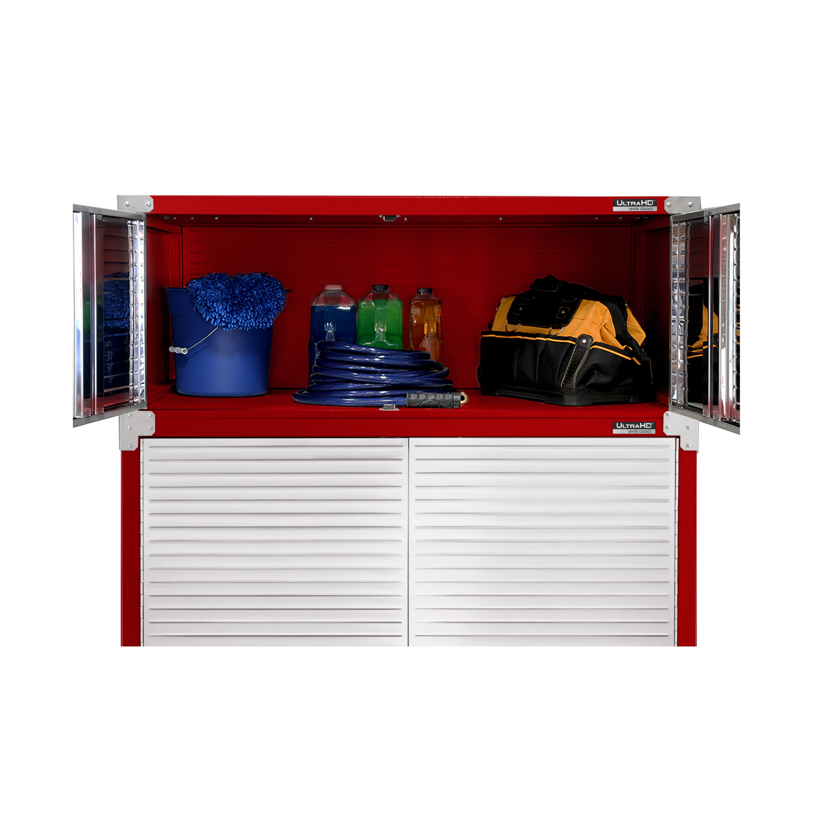 Seville Classics UltraHD® Stacking Top Steel Body Lockable Storage Cabinet Organizer Shelving Unit, 48" W x 24" D x 18.5" H, Red