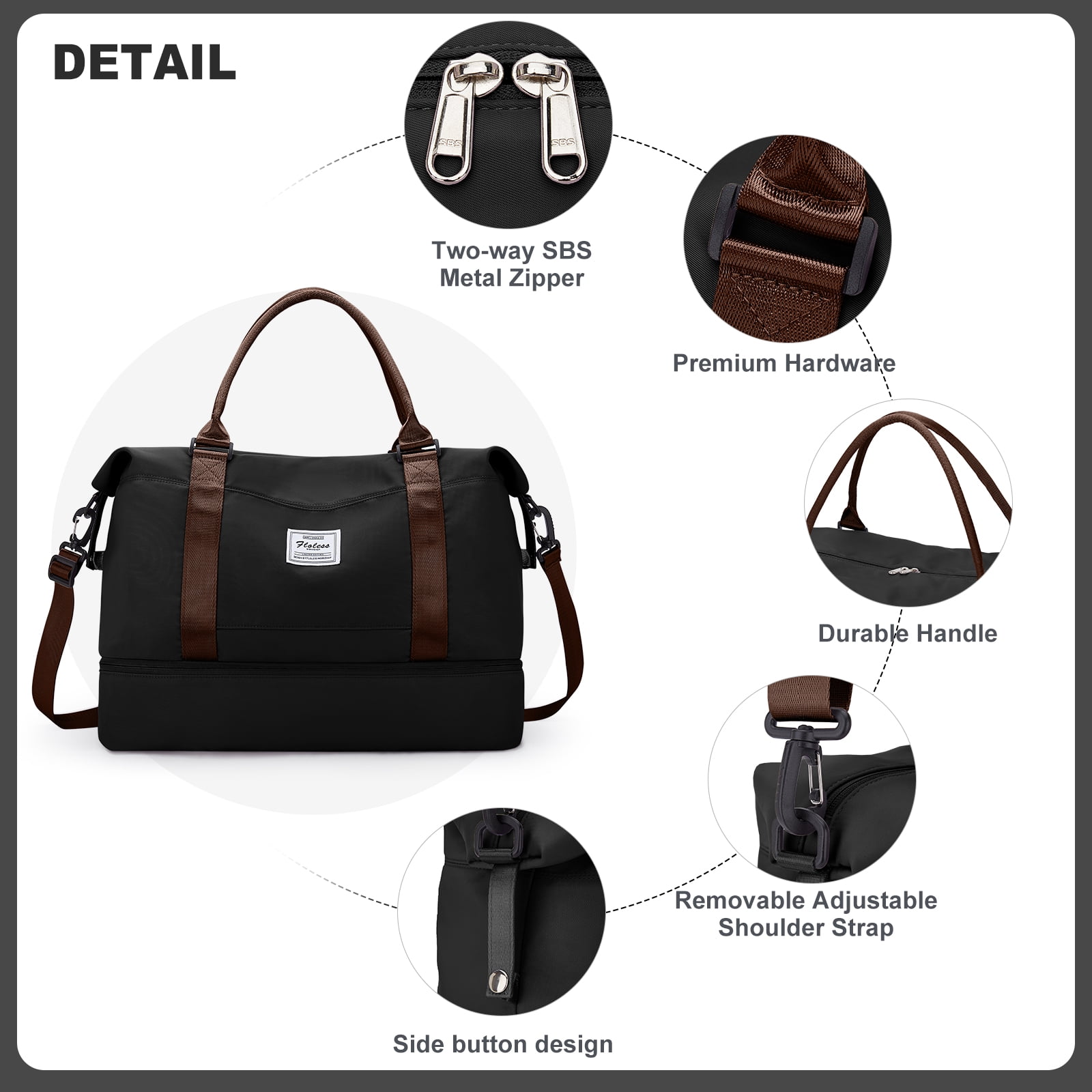 Weekender Bags for Women, Travel Duffel Bags with Shoe Compartment, Personal Item Travel Bag for Airlines, Carry on Overnight Tote Bag for Women, Black Brown