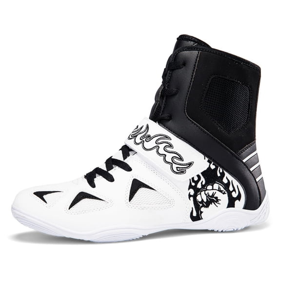 SKIUHS Men's High-Top Boxing Shoes - Stylish Patterned, Breathable Fabric & Microfiber with Non-Slip Sole & Ankle Support for Boxing Training & Matches