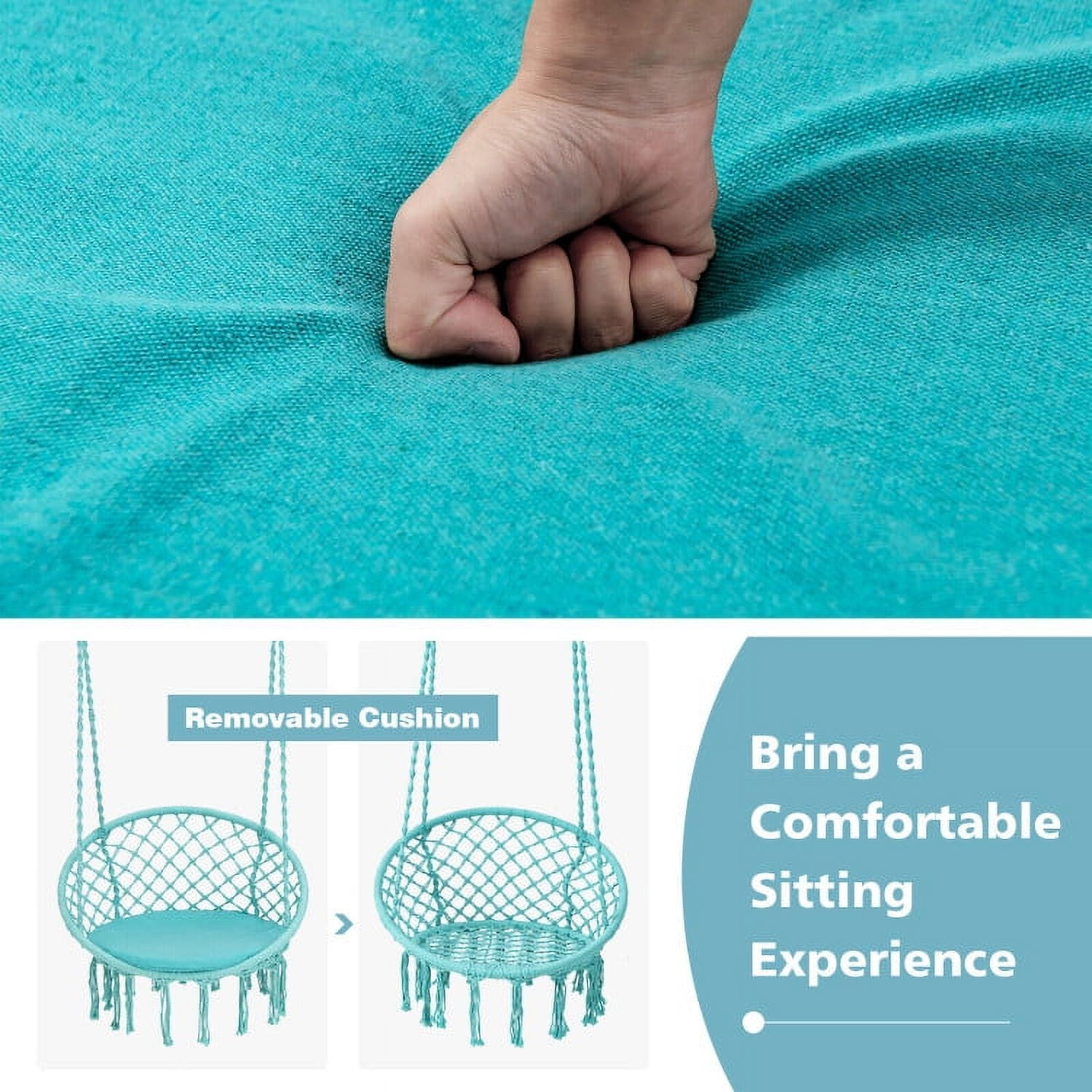 Aimee Lii Cushioned Hammock Swing Chair with Hanging Kit, Comfy Outdoor Chair, Turquoise Aimee Lii Cushioned Hammock Swing Chair with Hanging Kit, Comfy Outdoor Chair, Turquoise