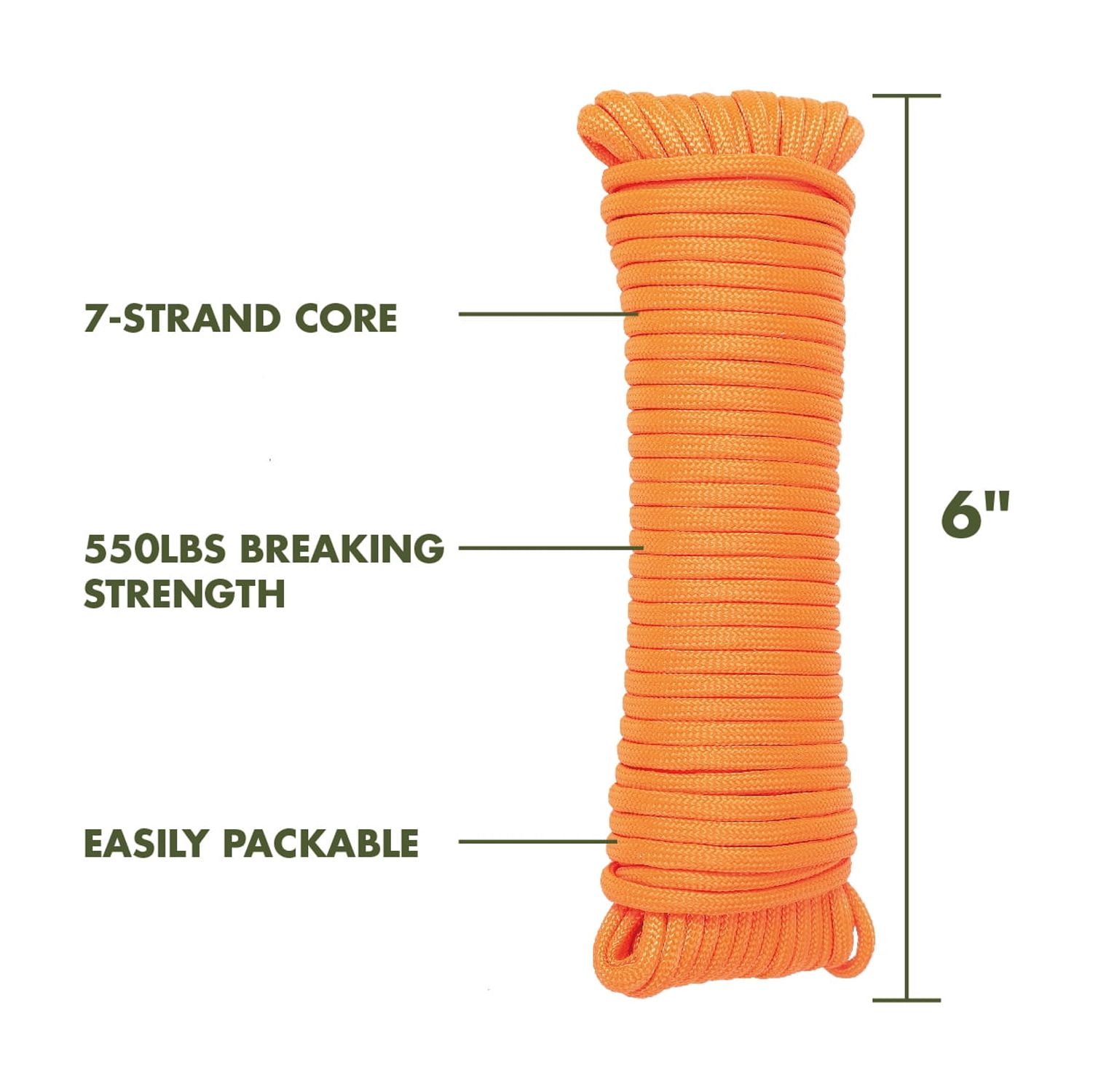 (2 pack) Ozark Trail 550 lb Polyester Paracord Rope, Orange, 50'