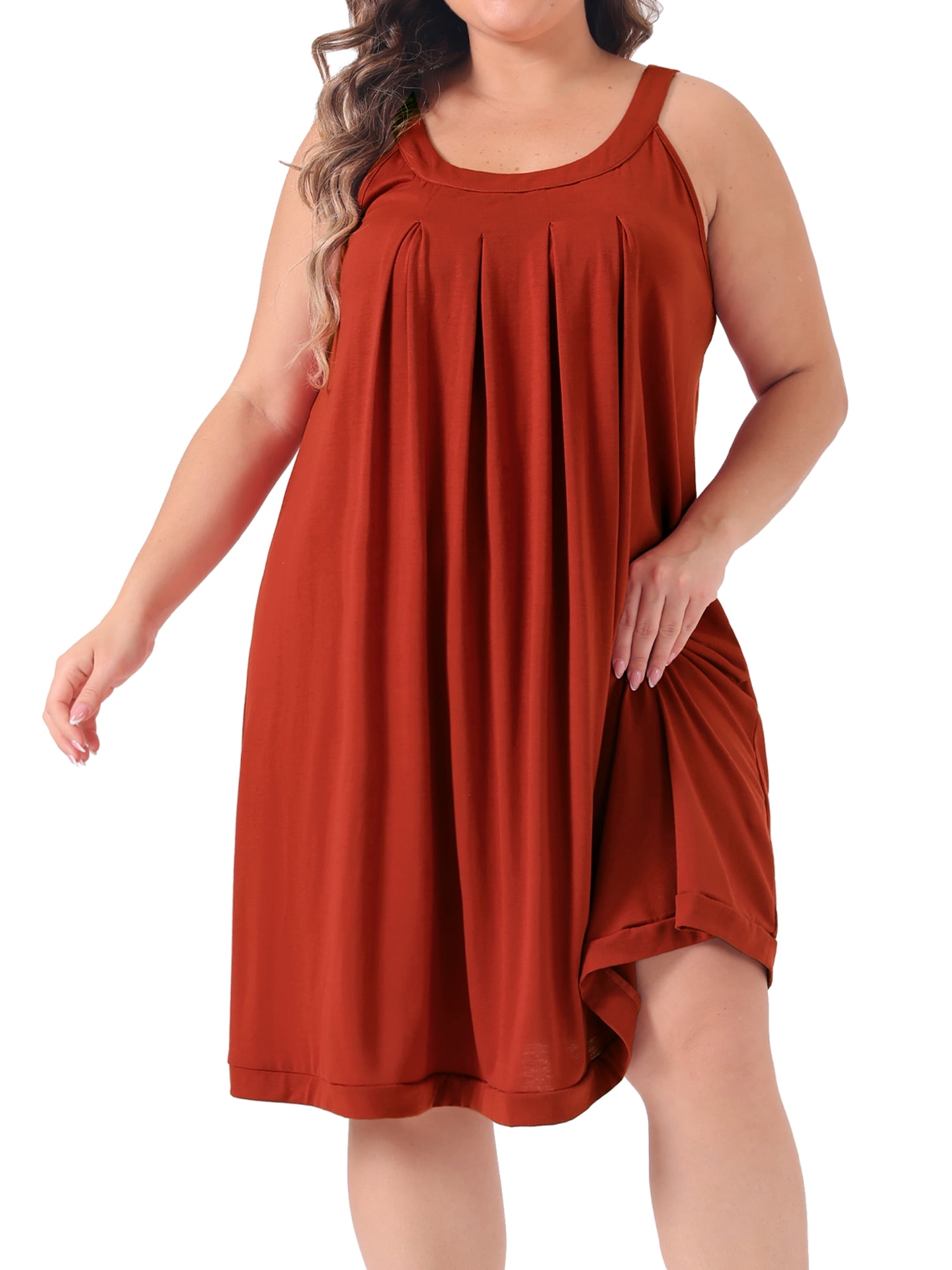 DARING DIVA Women's Plus Size Sleeveless Pleated Scoop Neck Nightgown 3X Red