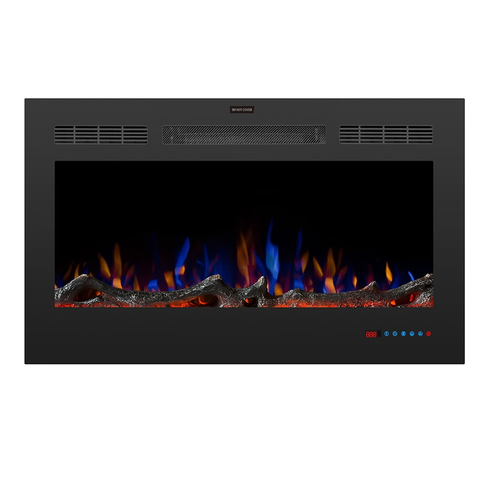 Kepooman 36" LED Recessed Electric Fireplace, Remote Control with Timer & Touch Screen & Adjustable Flame Colors and Speed, 1500W, Black