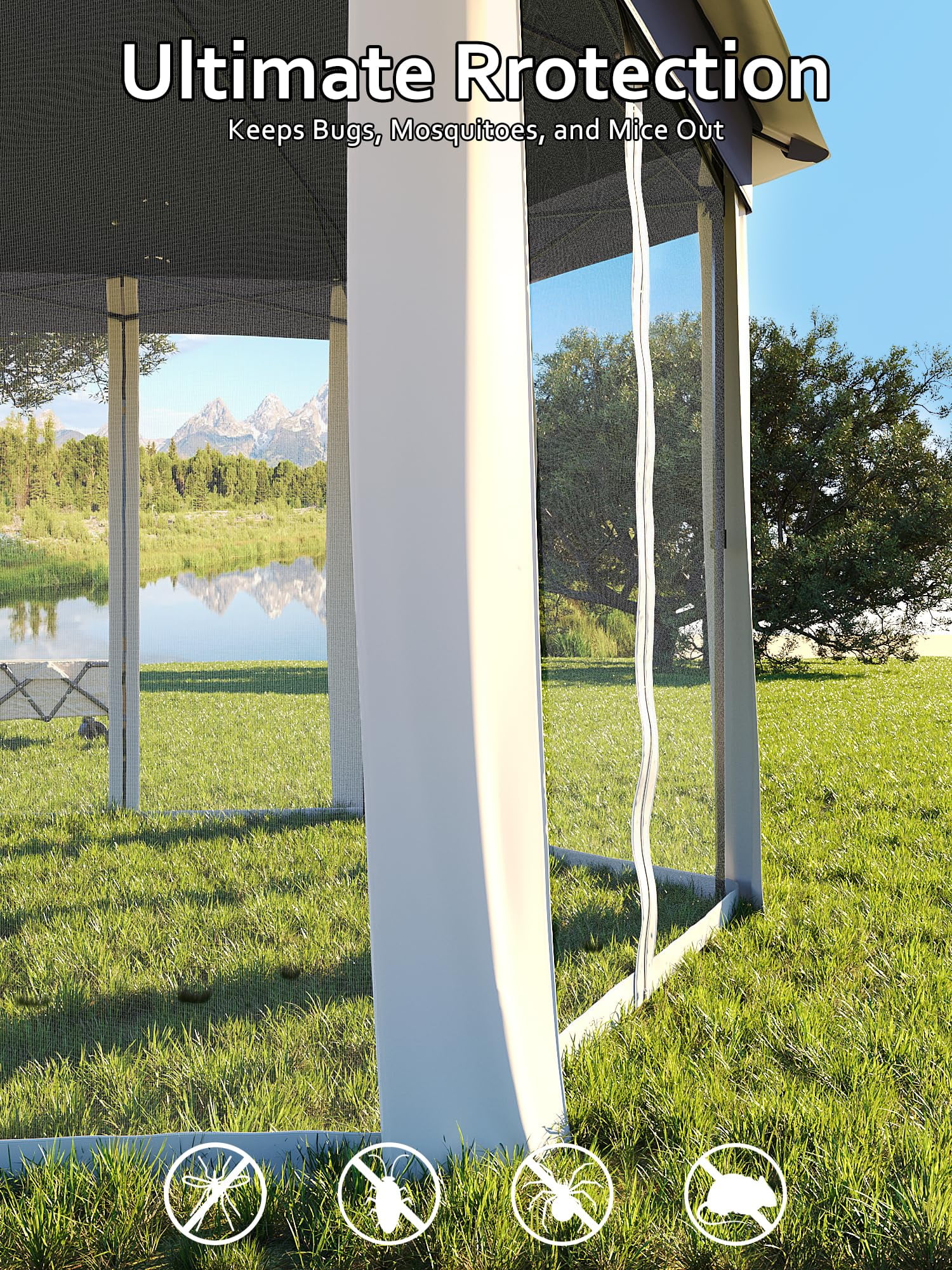 Luku 13'x13' Pop-Up Gazebo, Outdoor Hexagonal Patio Gazebo with Mosquito Netting, Instant Setup Canopy Tent with Strong Steel Frame and Sandbags, for Backyard, Gardens, Patio