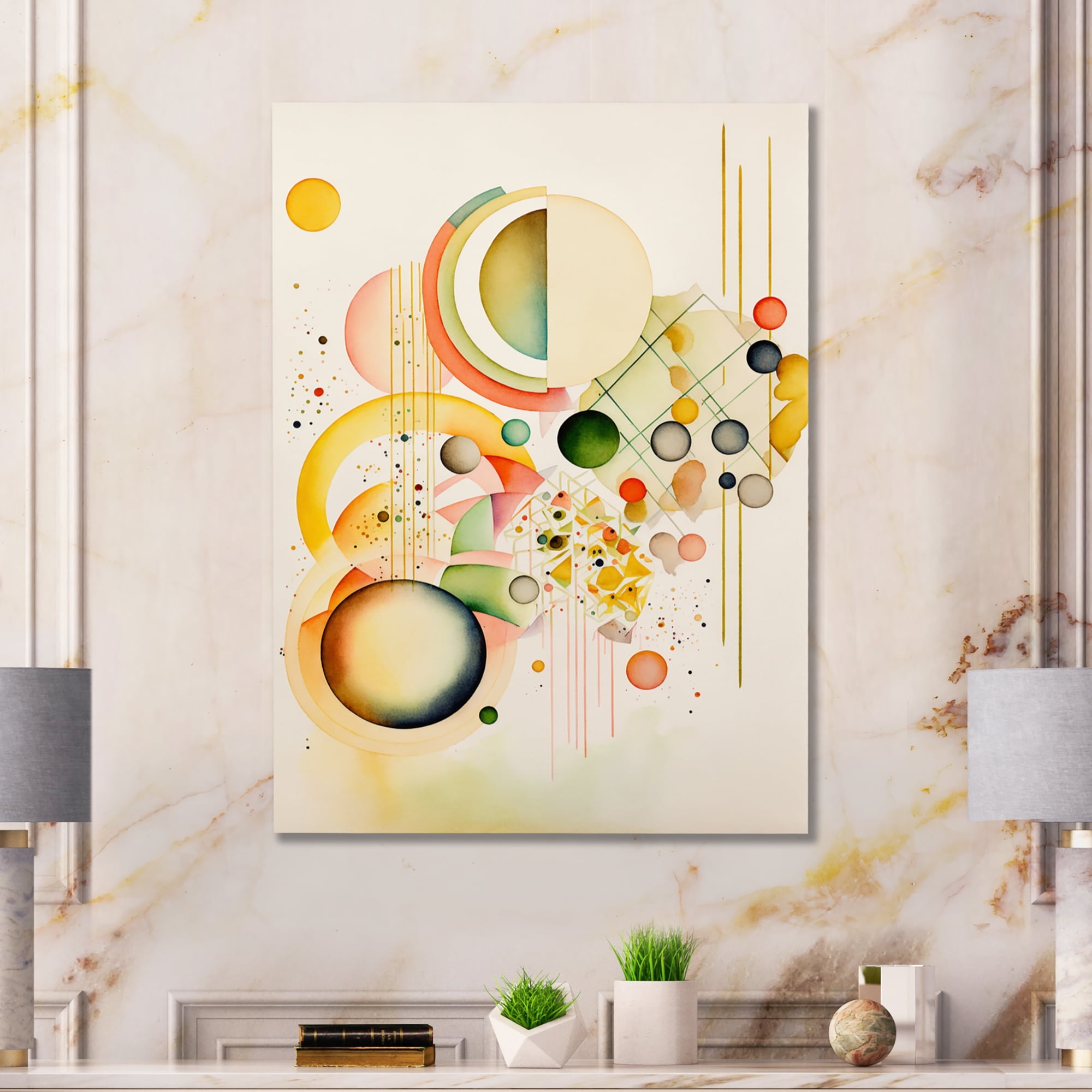 Designart Yellow Multi Shape Abstract VII Canvas Wall Art