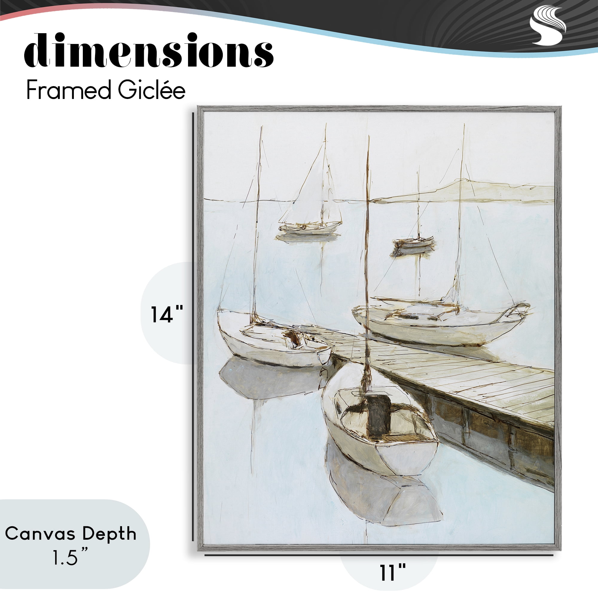 Stupell Industries Docked Sails Coastal Scene Gray Framed Giclee Art, design by Lorenzo Collective