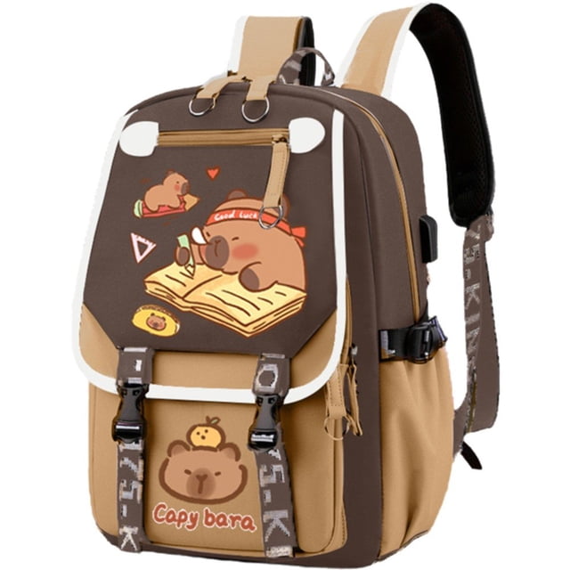 Jiibva Multi-Compartment Capybara Backpack Nylon Large Capacity Cartoon Capybara Bag Kawai Capybara Daypacks