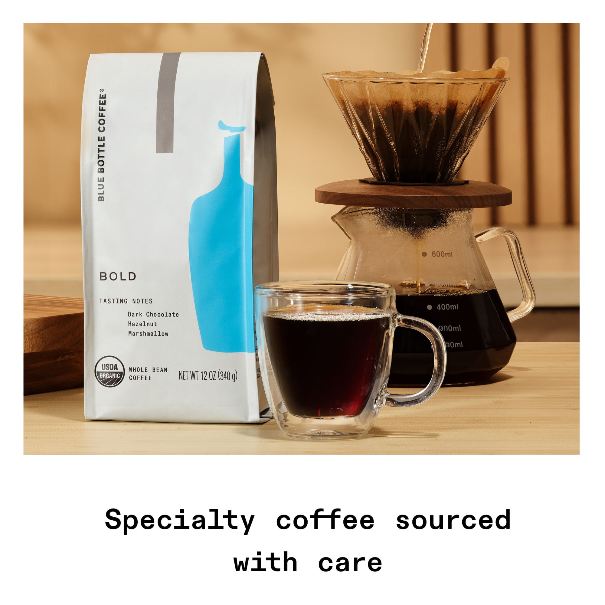 (3 pack) Blue Bottle Coffee, Bold, Organic Gourmet, Dark Roast, Whole Bean, 12 oz