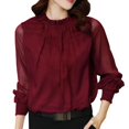 thumbnail image 5 of CAIXIA Womens Chiffon Blouse Long Sleeve High Neck Sheer Mesh Elegant Work Office Dressy Top with Smocked Cuffs Business, 5 of 6