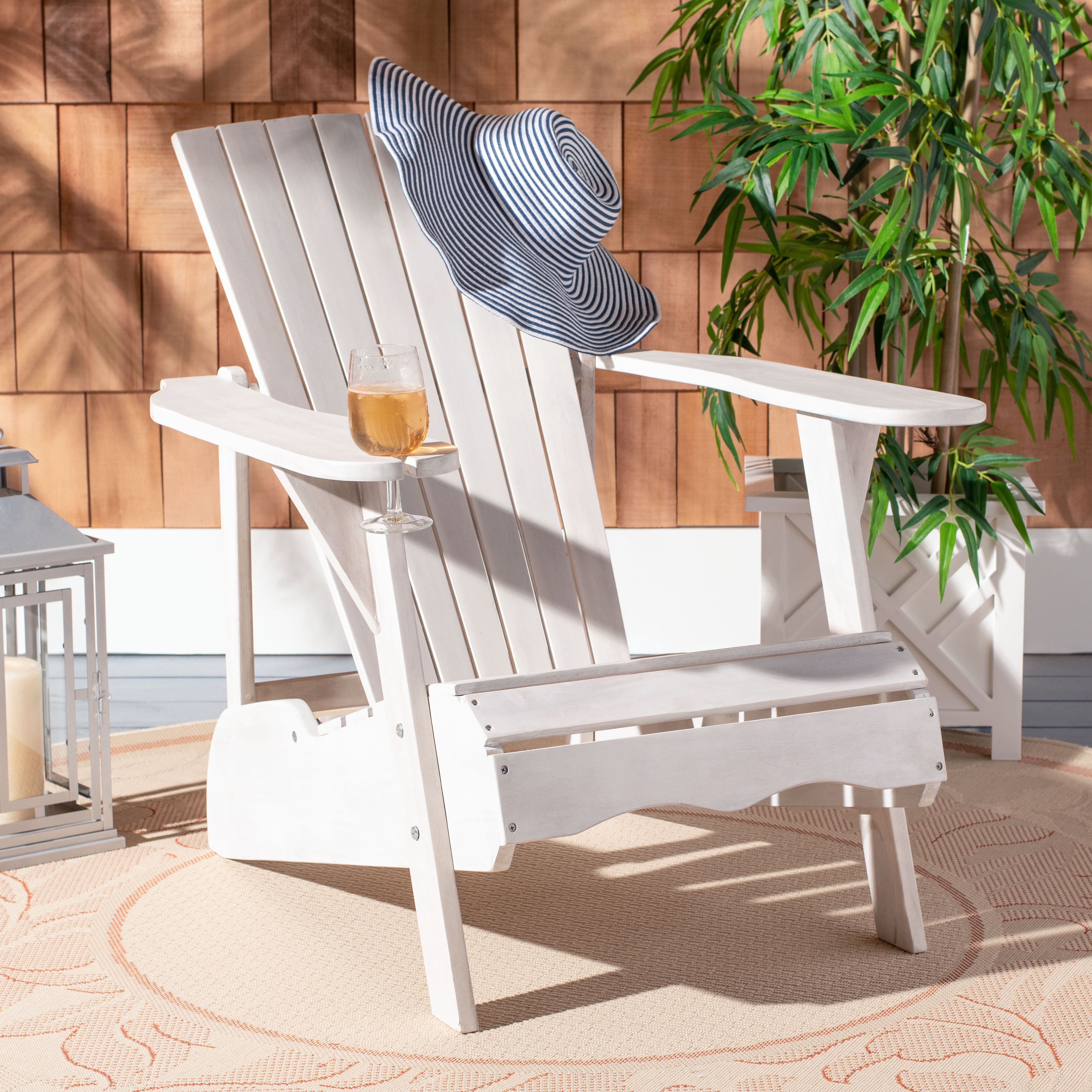 Safavieh Vista Outdoor Adirondack Chair w/ Wine Glass Holder - White