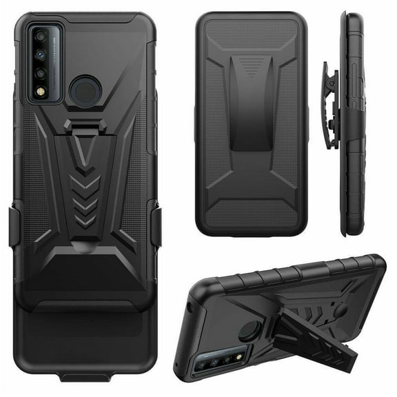 Compatible for TCL 20 A 5G T768S Holster Cover Phone Case Tempered Glass - Black