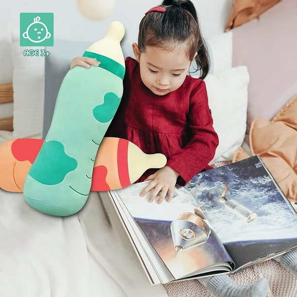 Almohada de felpa de 27.5 pulgadas almohada de peluche estilo botella almohadas largas de felpa para dormir para ninos y ninas gemelos regalos