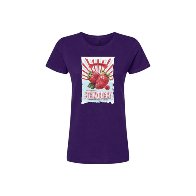 Playera Blusa De Fresas Strawberry Vintage Retro Ropa Casual Para Mujer Color Morado Talla Grande Marca Emil SaEs