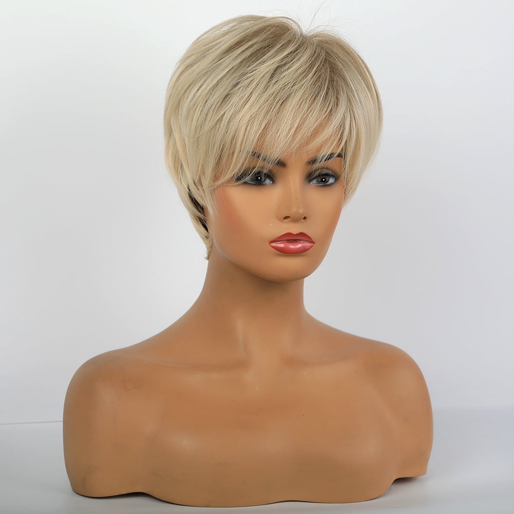 NOGIS Synthetic Short Wig, Mixed Color Short And Straight Hair - Exquisite And Fluffy Women's Fashion Trend Wig (Pale Blonde)