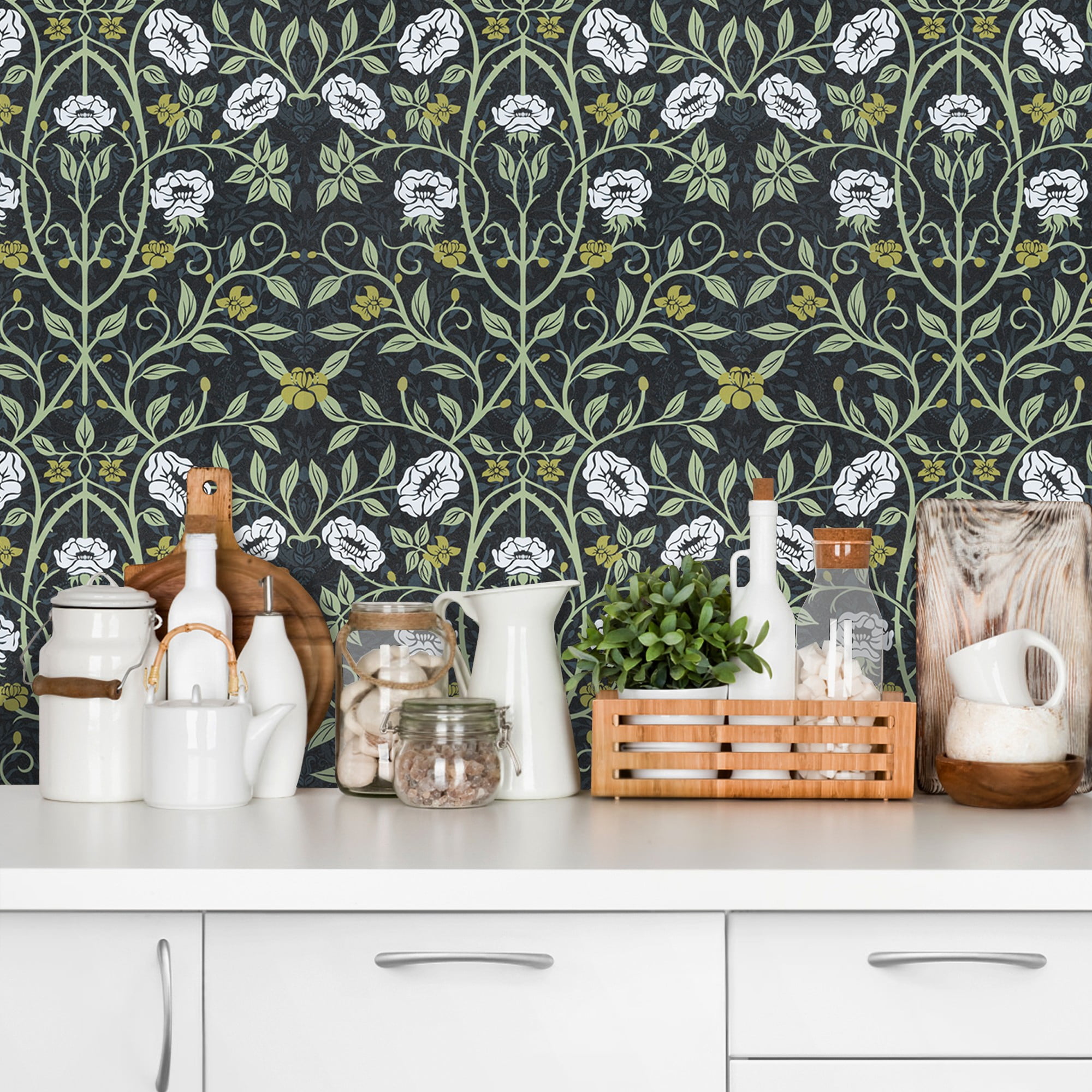 (4 pack) UMIGGEE Floral Wallpaper Peel and Stick Floral Green Wallpaper Self Adhesive Flower Wall Paper Contact Paper 17.7" x 118" Home Decor Wall Covering Old Furniture Renovation