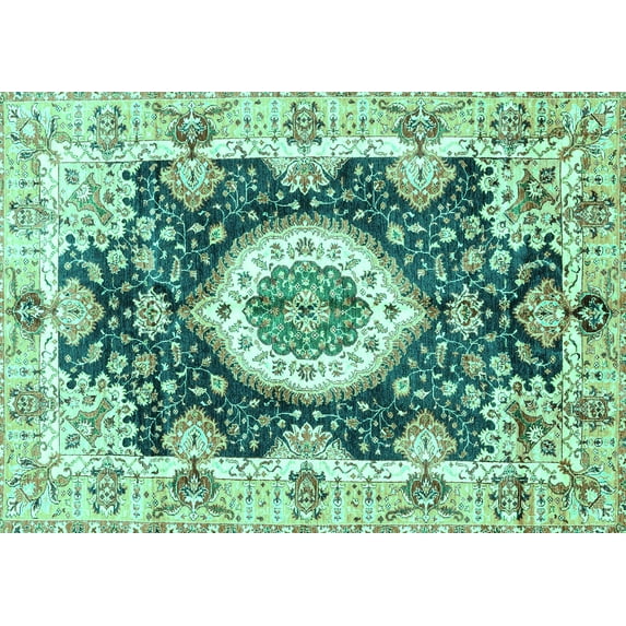 Ahgly Company Machine Washable Indoor Rectangle Abstract Turquoise Blue Modern Area Rugs, 3' x 5'